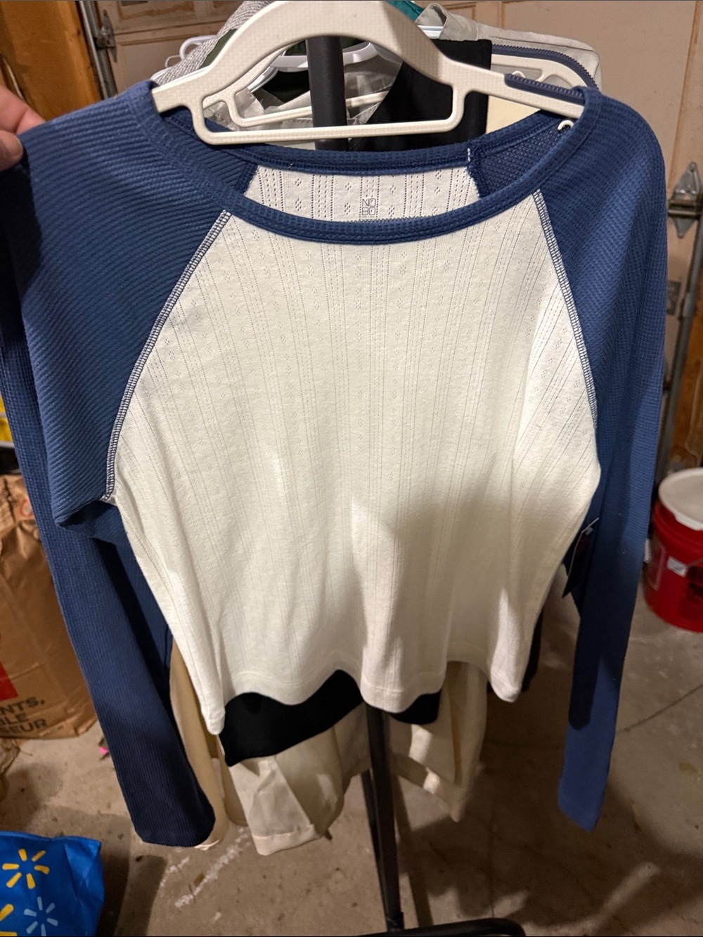 NOBO Blue and White Raglan Long Sleeve Tee
